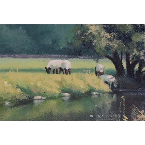 468 - Tom Leighton (British Contemporary) Pair of Oil Paintings on Canvas of Sheep in a Meadow by a Stream... 