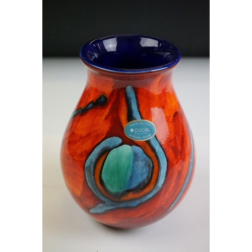 44 - Poole Pottery - Galaxy pattern ovoid vase, 20.5cm high, together with a Volcano ' Living Glaze ' vas... 