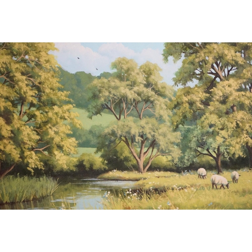 468 - Tom Leighton (British Contemporary) Pair of Oil Paintings on Canvas of Sheep in a Meadow by a Stream... 