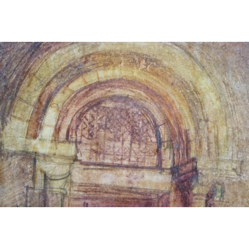 469 - Early 20th century, an interesting pencil and oil architectural study of a doorway, inscribed ' Norm... 