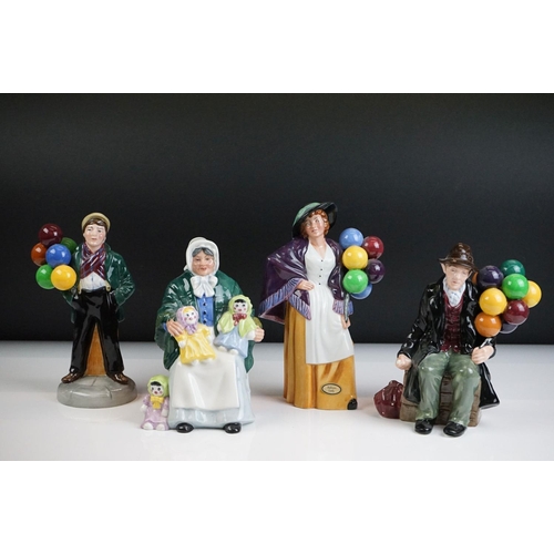 46 - Four Royal Doulton porcelain figures to include the Balloon Lady (HN 2935), The Rag Doll Seller (HN ... 