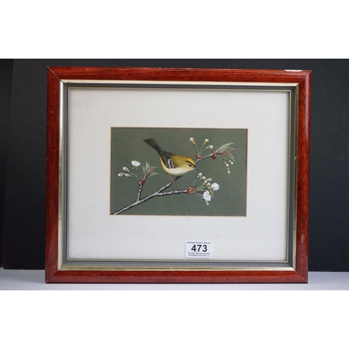 473 - Ray Styles, a fine framed and glazed watercolour of a goldcrest perched on flowering blossom