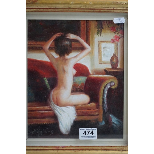 474 - Hodgking, oil on canvas, study of a nude female on a couch, signed