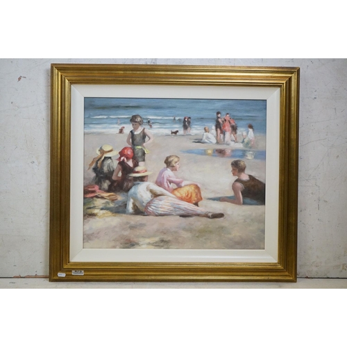 475 - Contemporary Oil Painting on Canvas of Figures on a Beach, 50cm x 60cm, framed