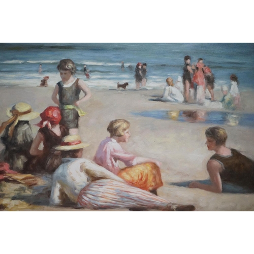 475 - Contemporary Oil Painting on Canvas of Figures on a Beach, 50cm x 60cm, framed