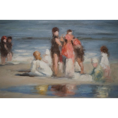 475 - Contemporary Oil Painting on Canvas of Figures on a Beach, 50cm x 60cm, framed