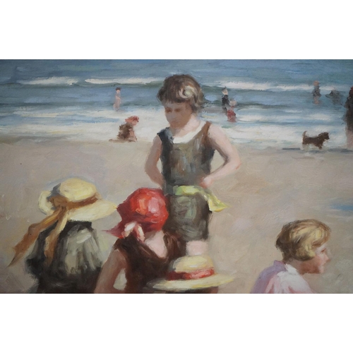 475 - Contemporary Oil Painting on Canvas of Figures on a Beach, 50cm x 60cm, framed