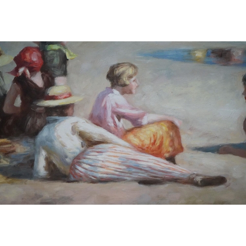 475 - Contemporary Oil Painting on Canvas of Figures on a Beach, 50cm x 60cm, framed