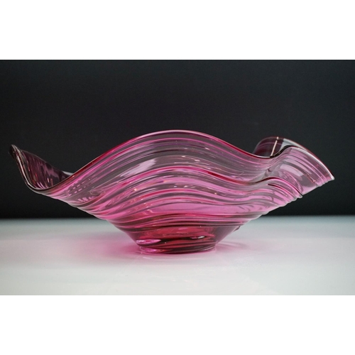 49 - Bob Crooks for First Glass - Pink studio ' Bound Contour ' glass bowl of undulating lobed form, with... 