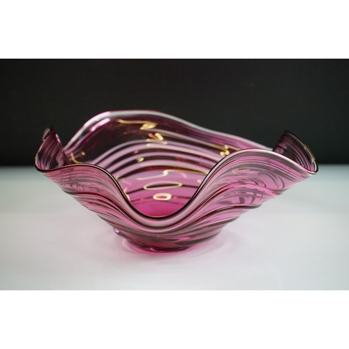 49 - Bob Crooks for First Glass - Pink studio ' Bound Contour ' glass bowl of undulating lobed form, with... 