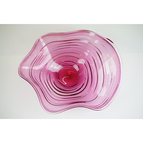 49 - Bob Crooks for First Glass - Pink studio ' Bound Contour ' glass bowl of undulating lobed form, with... 