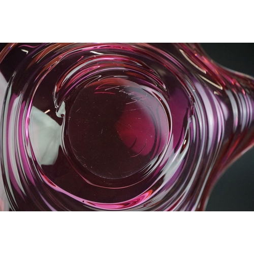 49 - Bob Crooks for First Glass - Pink studio ' Bound Contour ' glass bowl of undulating lobed form, with... 