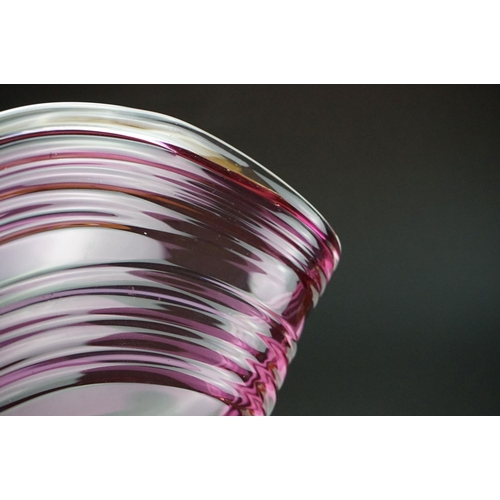 49 - Bob Crooks for First Glass - Pink studio ' Bound Contour ' glass bowl of undulating lobed form, with... 