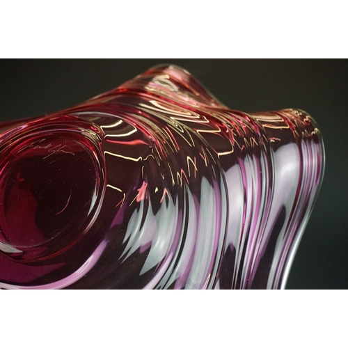 49 - Bob Crooks for First Glass - Pink studio ' Bound Contour ' glass bowl of undulating lobed form, with... 