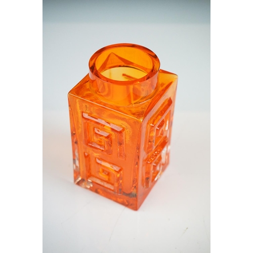 50 - Whitefriars ' Greek Key ' pattern Tangerine vase, pattern no. 9815, 11cm high