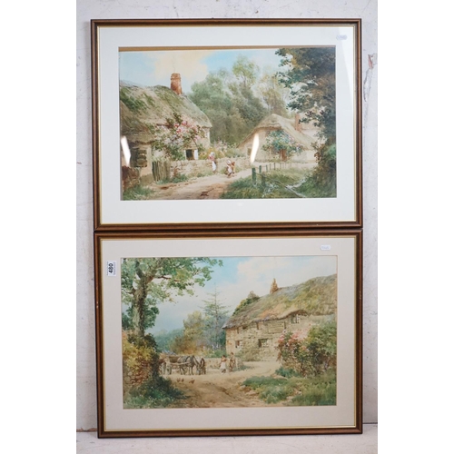 480 - W H Sweet, Pair of Watercolours depicting figures by Country Cottages, both signed lower right, 37cm... 