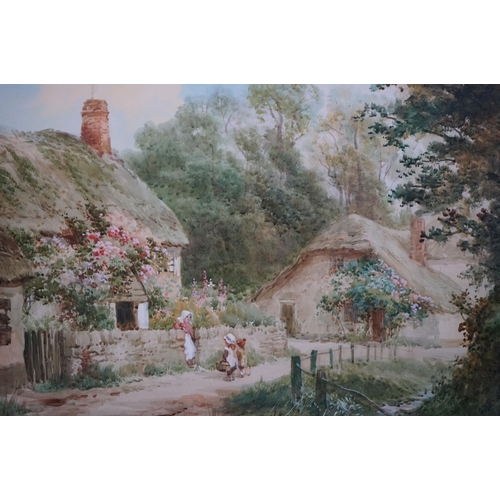 480 - W H Sweet, Pair of Watercolours depicting figures by Country Cottages, both signed lower right, 37cm... 