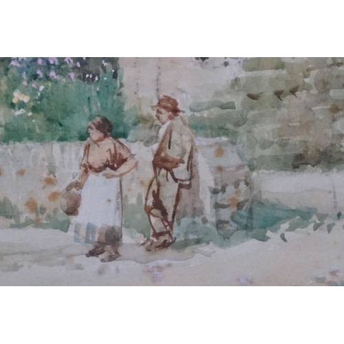 480 - W H Sweet, Pair of Watercolours depicting figures by Country Cottages, both signed lower right, 37cm... 