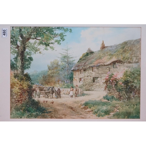 480 - W H Sweet, Pair of Watercolours depicting figures by Country Cottages, both signed lower right, 37cm... 