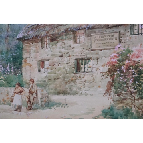 480 - W H Sweet, Pair of Watercolours depicting figures by Country Cottages, both signed lower right, 37cm... 