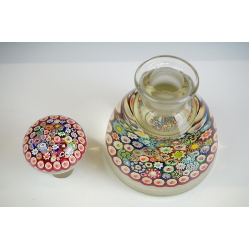 56 - Paul Ysart - Mid 20th Century millefiori inkwell / ink bottle & stopper, with millefiori cane decora... 