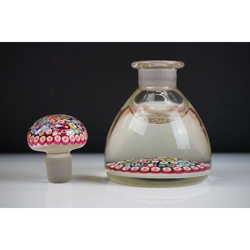 56 - Paul Ysart - Mid 20th Century millefiori inkwell / ink bottle & stopper, with millefiori cane decora... 