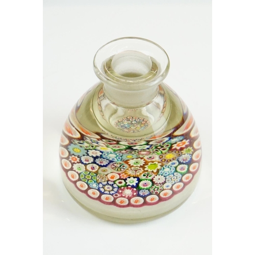 56 - Paul Ysart - Mid 20th Century millefiori inkwell / ink bottle & stopper, with millefiori cane decora... 