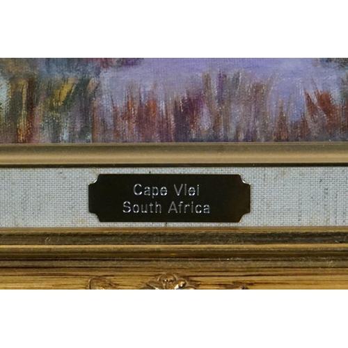 484 - Three Oil Paintings including Cape Vlei, South Africa, Still Life Flowers in a Vase and Cattle in a ... 