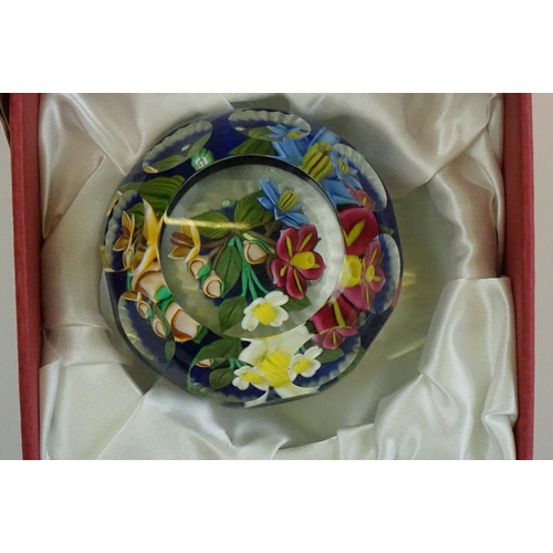 60 - Nine Perthshire glass paperweights to include 5 x boxed ltd edn examples (Wild Pansy Weight with CoA... 