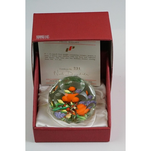 60 - Nine Perthshire glass paperweights to include 5 x boxed ltd edn examples (Wild Pansy Weight with CoA... 