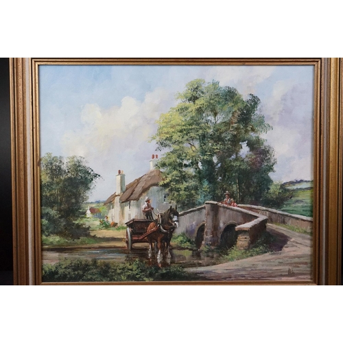 130 - Alan King (20th Century) Oil on Canvas ' Time for Conversation ', depicting a rural scene with horse... 