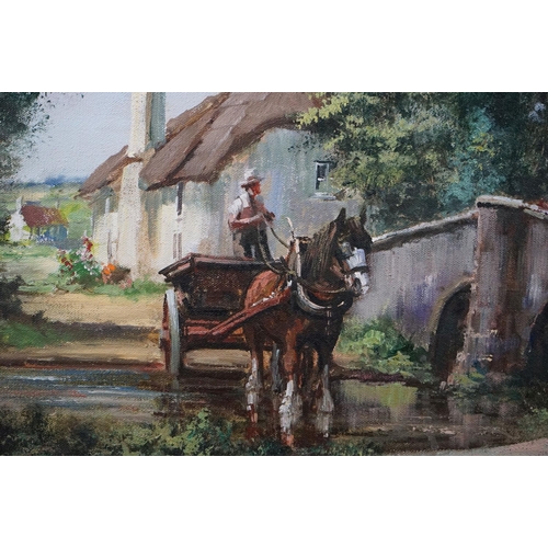 130 - Alan King (20th Century) Oil on Canvas ' Time for Conversation ', depicting a rural scene with horse... 