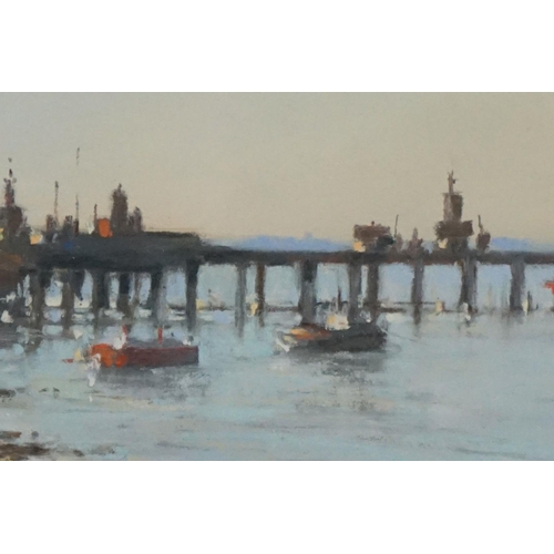 492 - Christine Slade (British b.1943) Pastel Painting titled to verso ' Sunset, Trinity House Pier, Harwi... 