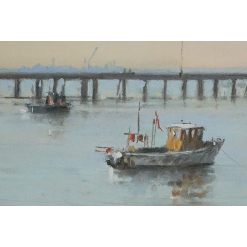 492 - Christine Slade (British b.1943) Pastel Painting titled to verso ' Sunset, Trinity House Pier, Harwi... 