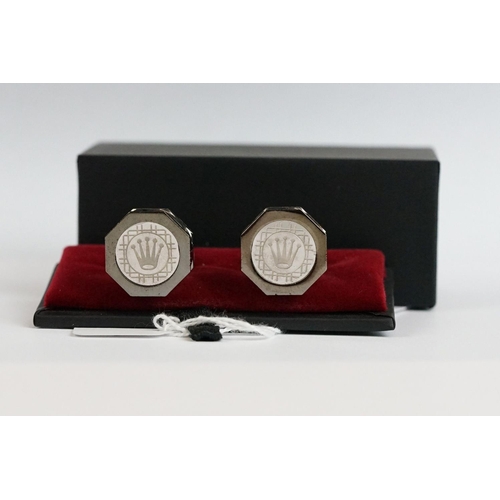 218 - Boxed pair of gents cufflinks, marked Rolex