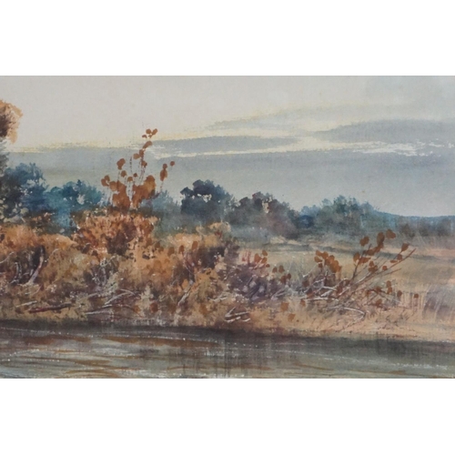 493 - Amy Watts, 19th century, a tranquil rural river scene with figures and sheep, label to verso ( artis... 