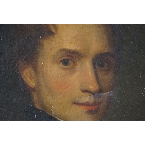 497 - 19th century Oil Painting on Canvas (damaged) Head and Shoulders Portrait of a Young Man, 32cm x 27c... 