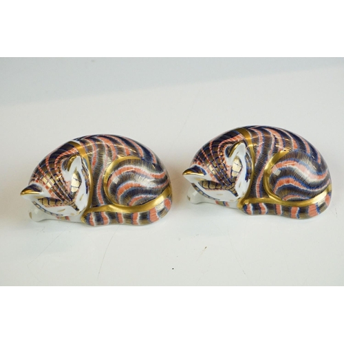 67A - Four Royal Crown Derby paperweights to include 2 x Sleeping Kittens (one 1st quality example with go... 