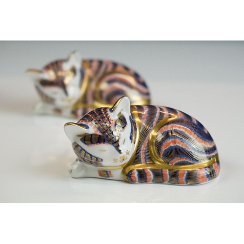 67A - Four Royal Crown Derby paperweights to include 2 x Sleeping Kittens (one 1st quality example with go... 