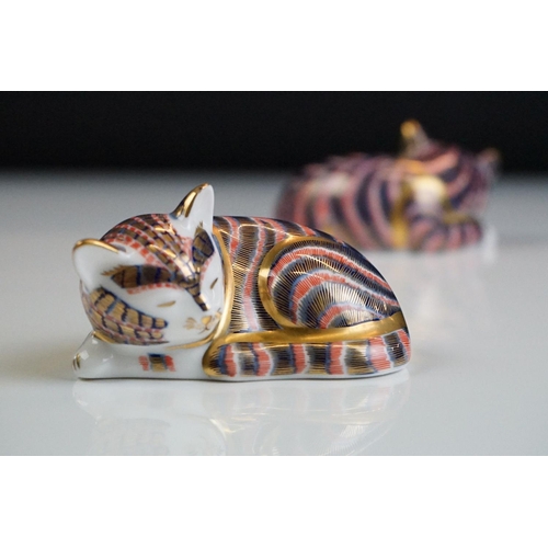 67A - Four Royal Crown Derby paperweights to include 2 x Sleeping Kittens (one 1st quality example with go... 