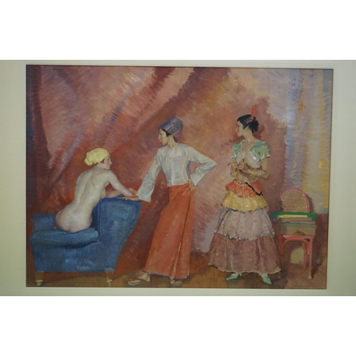 502 - Sir William Russell Flint RA PPRWA RSW (1880-1969) Gouache titled to verso ' Three Models ' circa 19... 