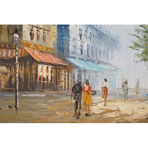 506 - Burnett, Two Mid century Oil Paintings on Canvas of French Parisian Street Scenes, both signed, 39cm... 