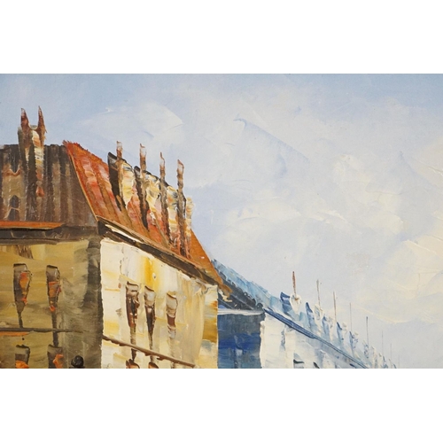 506 - Burnett, Two Mid century Oil Paintings on Canvas of French Parisian Street Scenes, both signed, 39cm... 