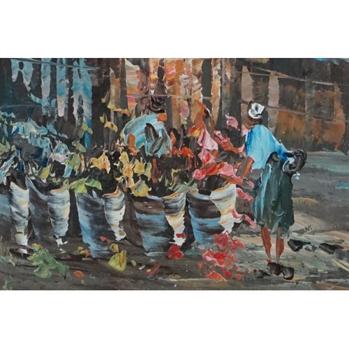 506 - Burnett, Two Mid century Oil Paintings on Canvas of French Parisian Street Scenes, both signed, 39cm... 