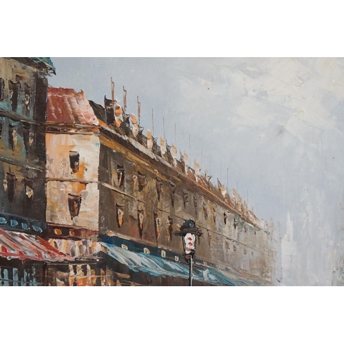 506 - Burnett, Two Mid century Oil Paintings on Canvas of French Parisian Street Scenes, both signed, 39cm... 