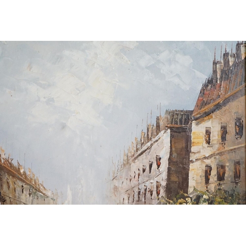 506 - Burnett, Two Mid century Oil Paintings on Canvas of French Parisian Street Scenes, both signed, 39cm... 