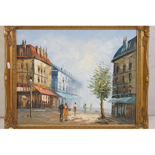 506 - Burnett, Two Mid century Oil Paintings on Canvas of French Parisian Street Scenes, both signed, 39cm... 