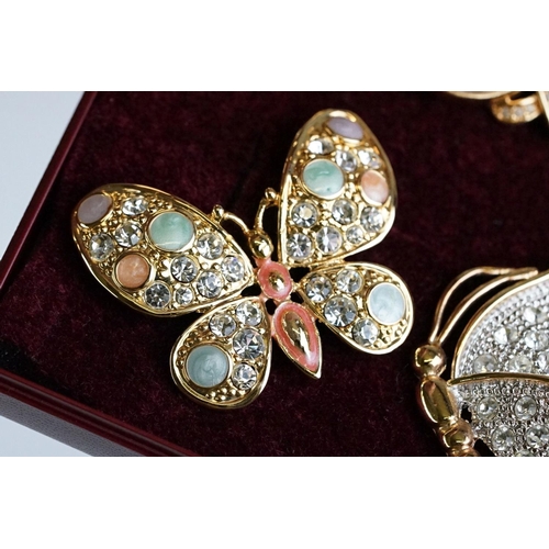 223 - Swarovski 1970s bar brooch & two diamante butterfly brooches