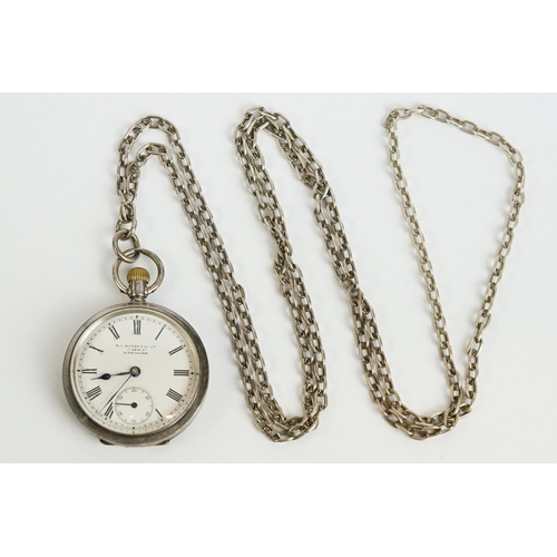 225 - A fully hallmarked sterling silver cased fob watch marked with a Birmingham retail mark.