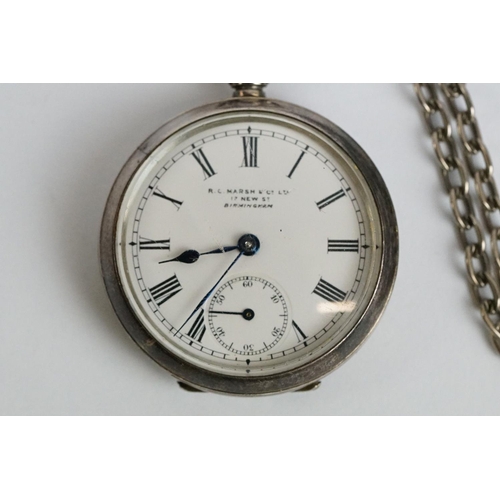 225 - A fully hallmarked sterling silver cased fob watch marked with a Birmingham retail mark.